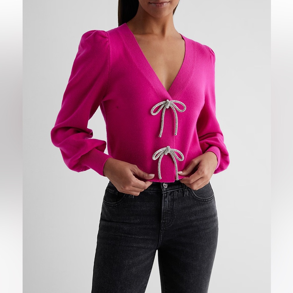 EXPRESS Vibrant Pink Sweater with Bow Accents - Picture 5 of 5